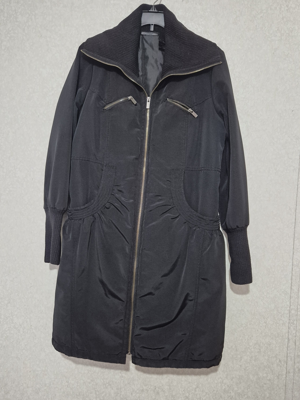 Dkny Black Long Zip-Front Trench Coat-Size:M